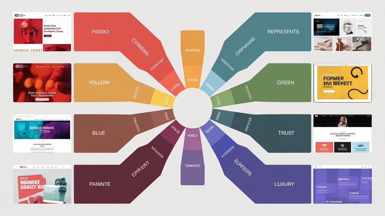 Illustration of different colors used in website design, highlighting their impact on branding and user emotions.